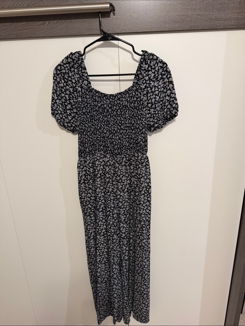 art class Black Floral jumpsuit with Puff Sleeves